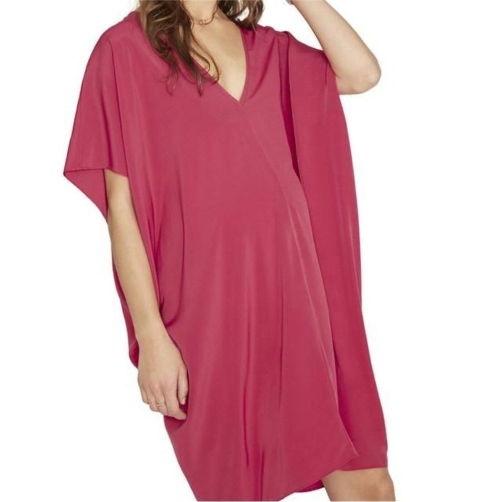 Hatch Maternity Dark Pink V Neck Short Sleeve Dress One Size